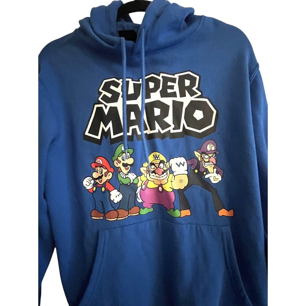 Super Mario Brothers Kids Small Petite Childrens Blue Graphic Hooded Sweatshirt